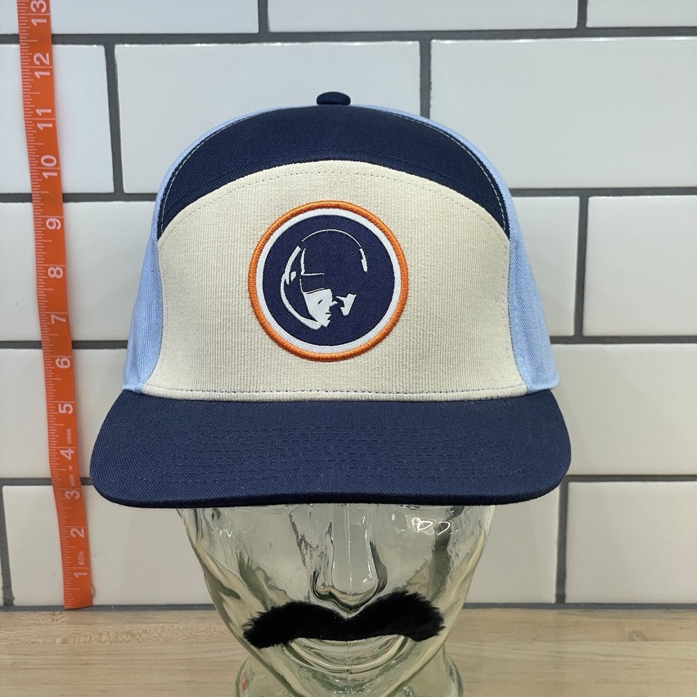 Mens Hat Colorblock RARE embroidered Blue Cream Orange Patch Headset Pilot Drone - Picture 2 of 11